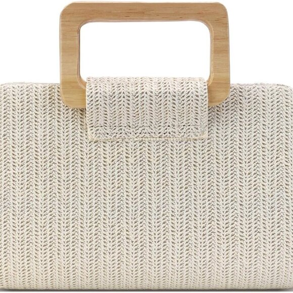 Straw Clutch Purse Women Summer Handbag Crossbody Top Handle Beach Bag - Picture 1 of 6